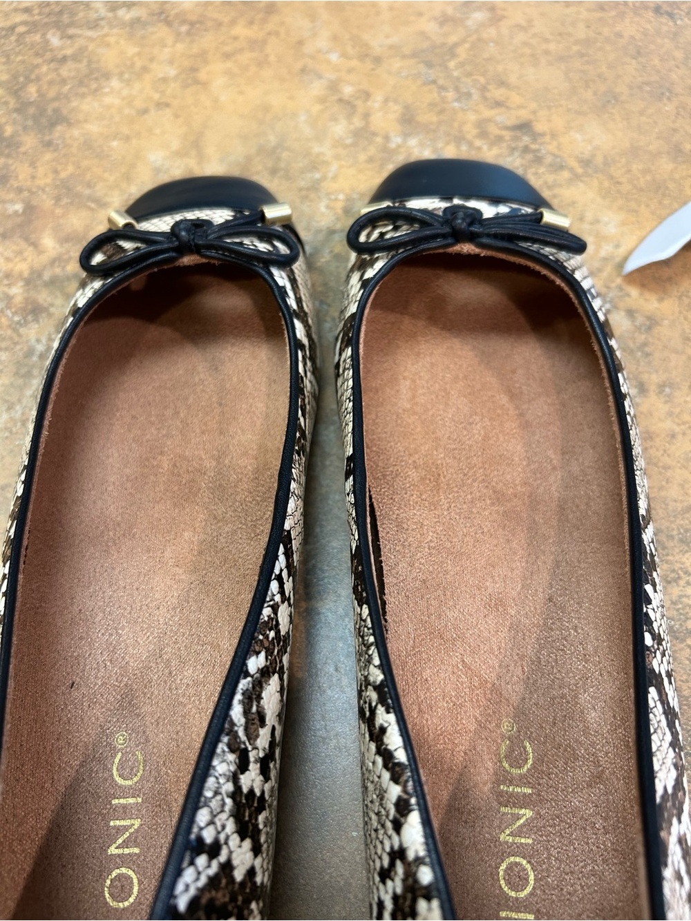 Vionic Klara Black & Snake-Print Ballet Flats with Bow - Picture 12 of 12